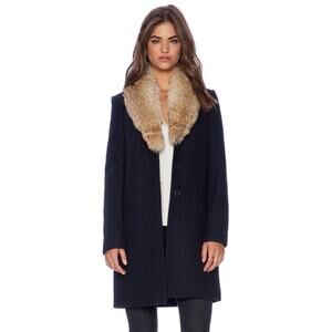 NWT Theory Belize Collared Wool Blend Coat Nest Washed in Navy Blue Size: Medium
